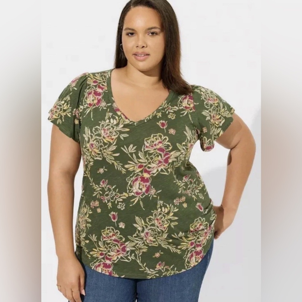 💚 Torrid Green Floral Heritage Slub Jersey T-Shirt